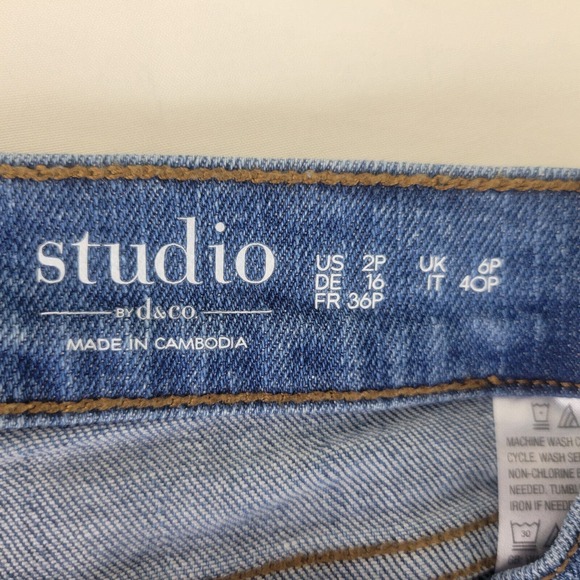 Studio Womens Jeans 2 Petite‎ High Rise Slim Straight Leg Distressed Blue Denim - Picture 8 of 16